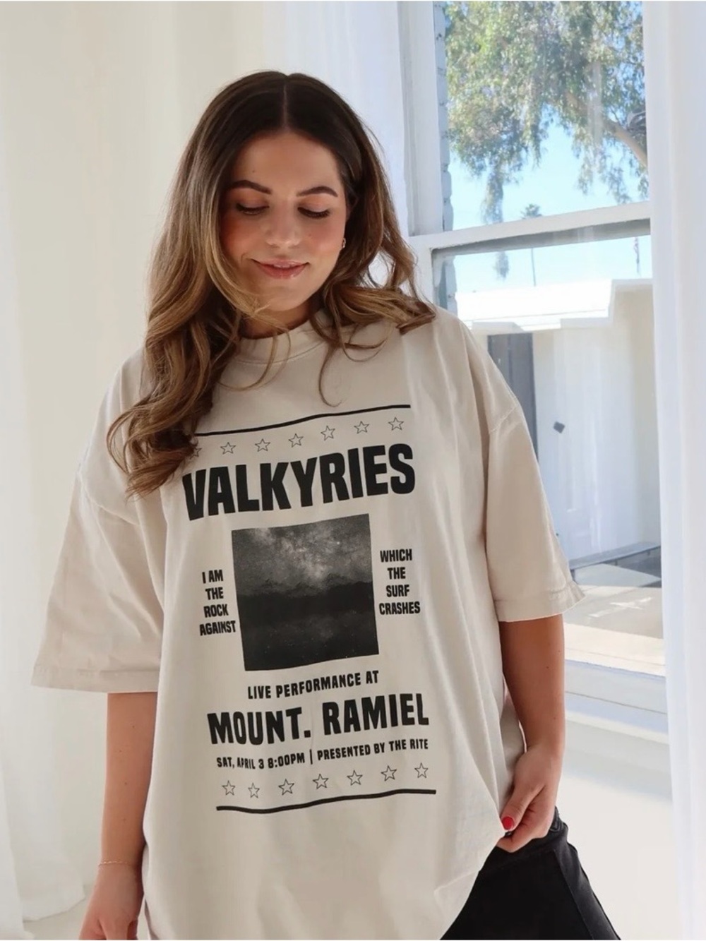 Rebel & Fleur-Valkyries boxy cream t shirt-medium